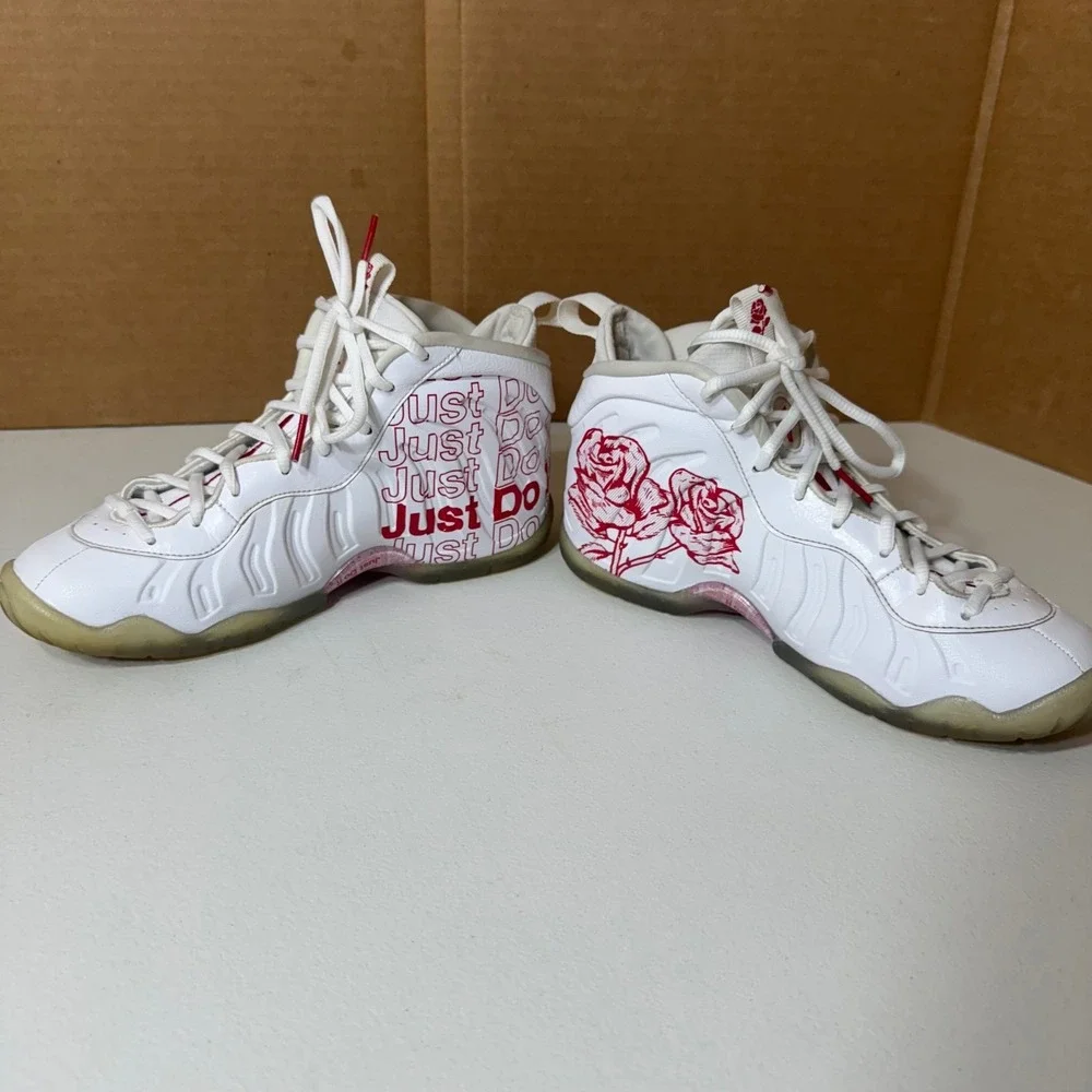 Nike Air Little Posite One Kids Sneakers‎ Shoes White Red Just Do It Roses